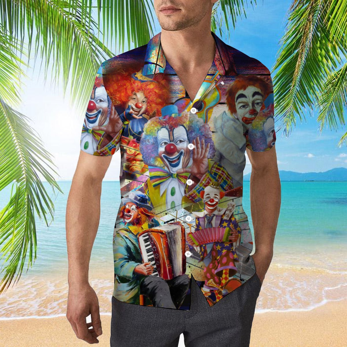 Circus Clowns Musician Player 3d All Over Print Button Design For Halloween Hawaii Shirt