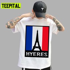 City France Landmark Silhouette French Flag Travel Souvenir Hyeres France Unisex T-Shirt