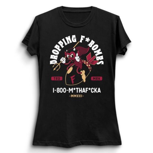 Dropping Bombs Swearing Cartoon Devil Nsfw Rubber Hose Style Red Devil Dropping Bomb Cartoon Unisex T-Shirt