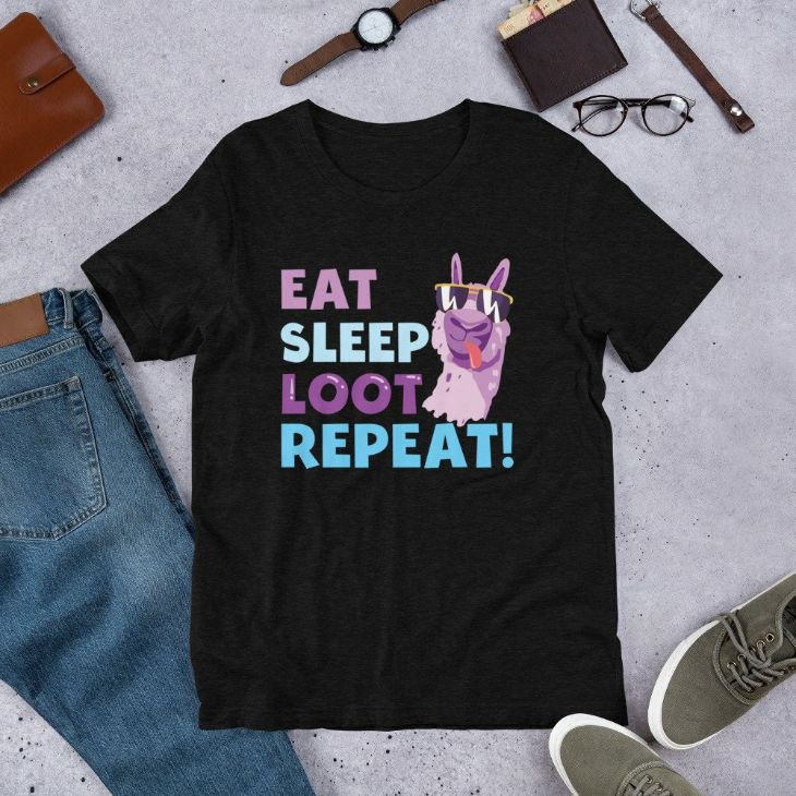 Eat Sleep Loot Repeat LLAMA Lovers Birthday Party T-Shirt