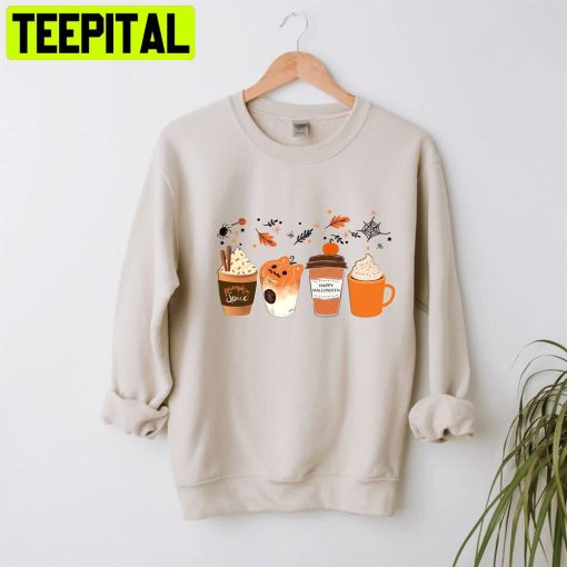 Fall Coffee Lover Halloween Pumpkin Latte Drink Cup Unisex Sweatshirt