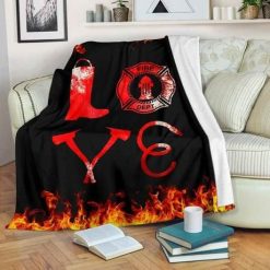 Firefighter Love Fleece Blanket Throw Blanket Gift