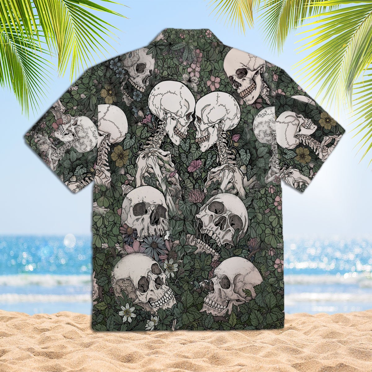 Flowers Flora Skeleton Skull 3d All Over Print Button Design For Halloween Hawaii Shirt
