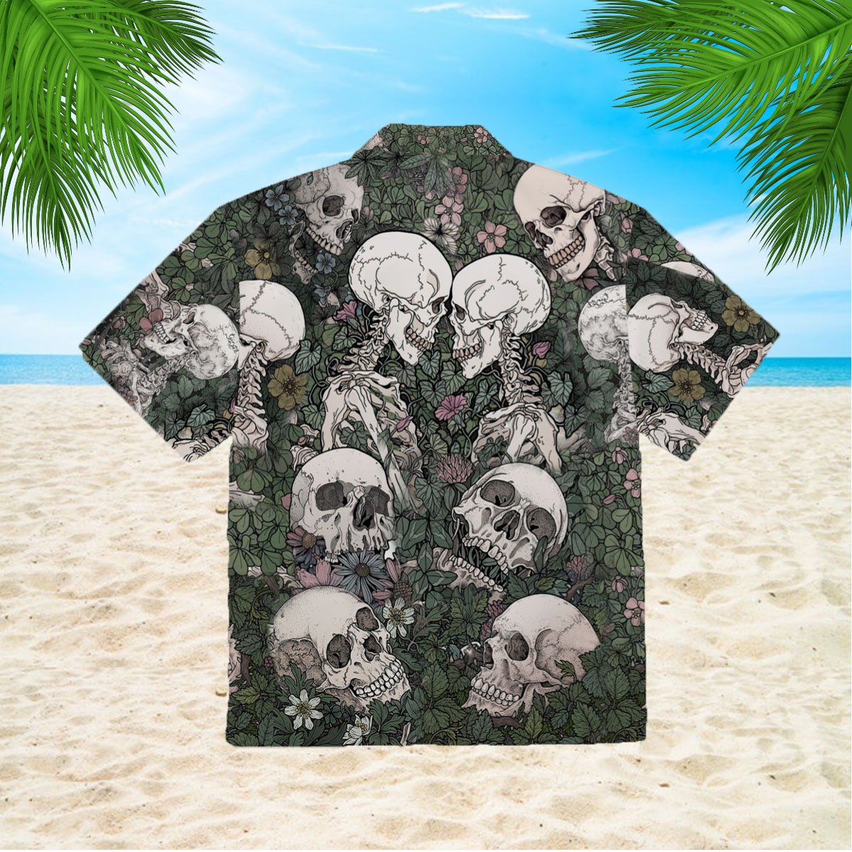 Flowers Flora Skeleton Skull 3d All Over Print Button Design For Halloween Hawaii Shirt