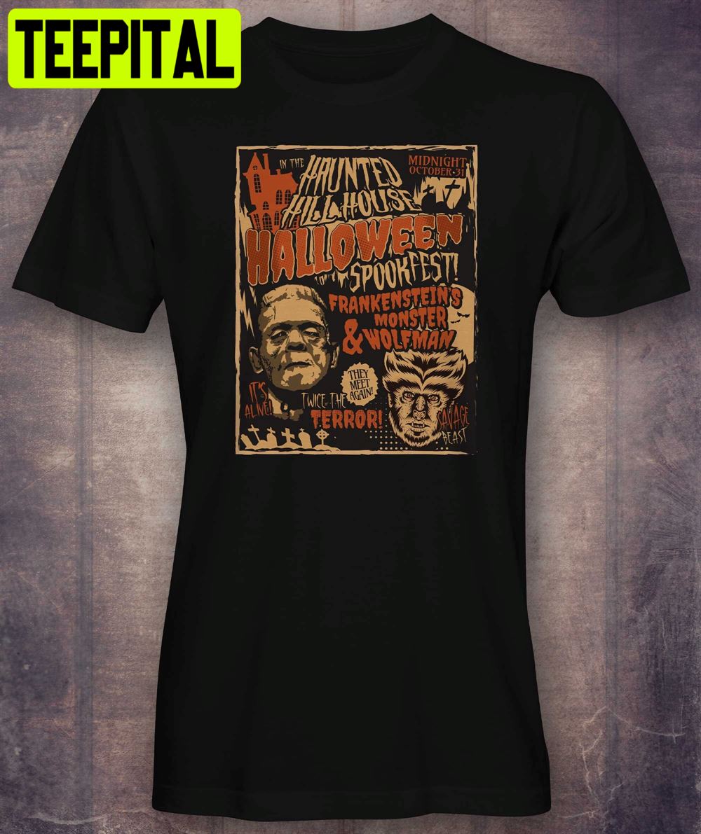 Frankensteins Monster Meets Wolfman Halloween Unisex T-Shirt