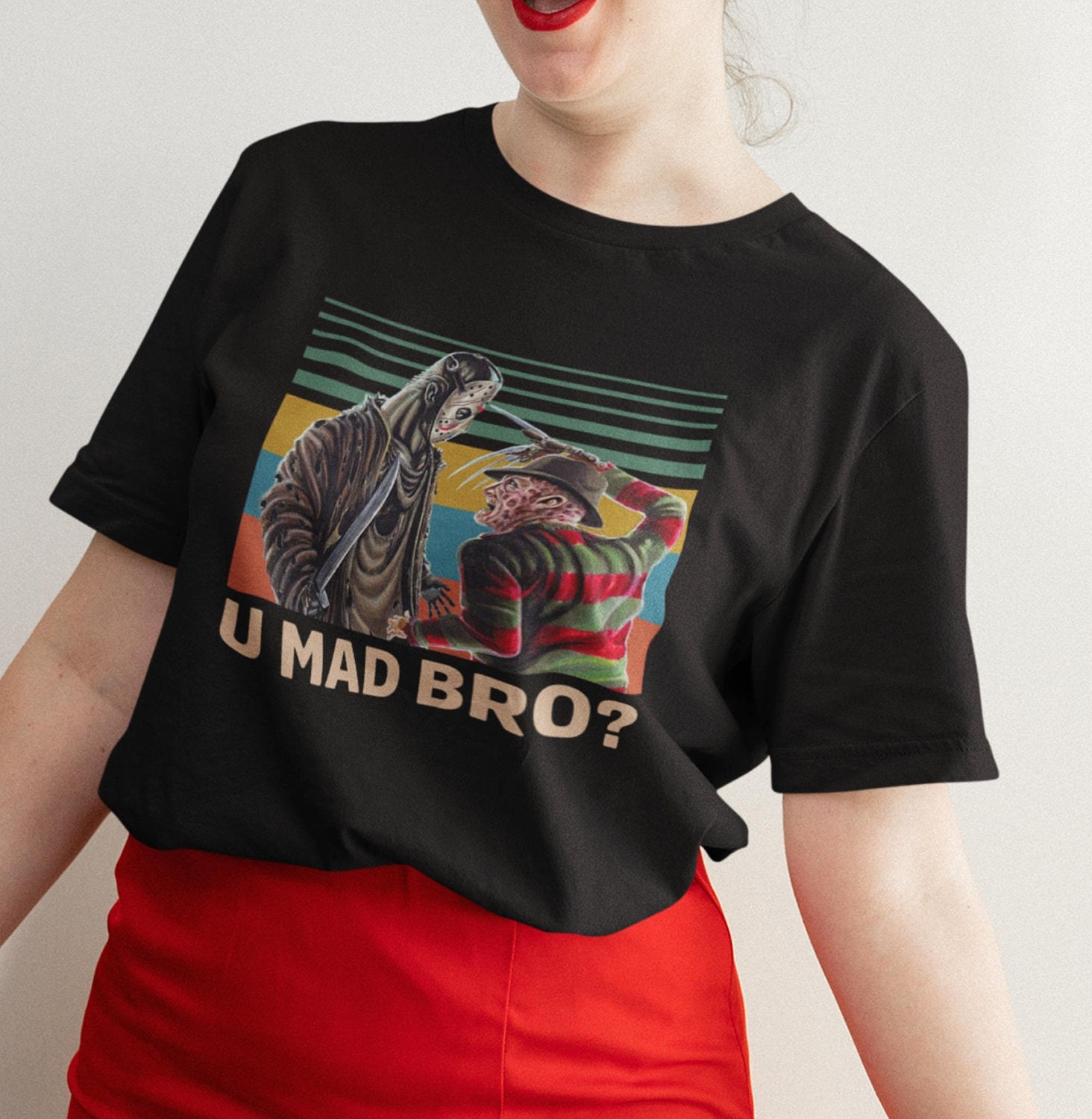 Freddy Krueger And Jason Voorhees U Mad Bro Horror Movie Horror Characters Halloween Unisex T-Shirt