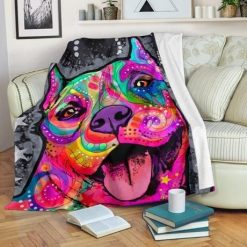 Gift For Dog Lovers Colorful Pit Bull Smile Best Seller Fleece Blanket Throw Blanket Gift