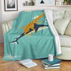 Giraffe Riding Shark Fleece Blanket Throw Blanket Gift