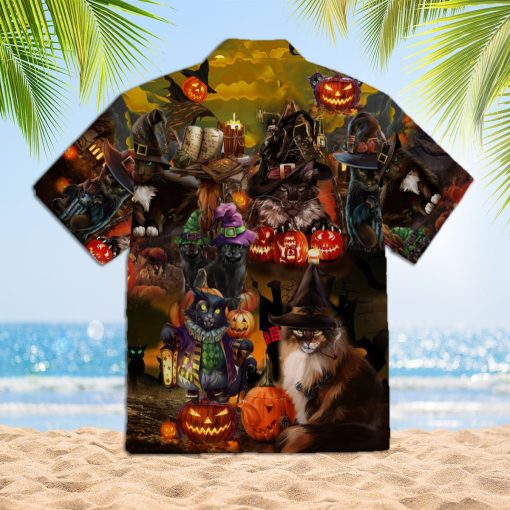 Halloween Black Cat 3d All Over Print Button Design For Halloween Hawaii Shirt