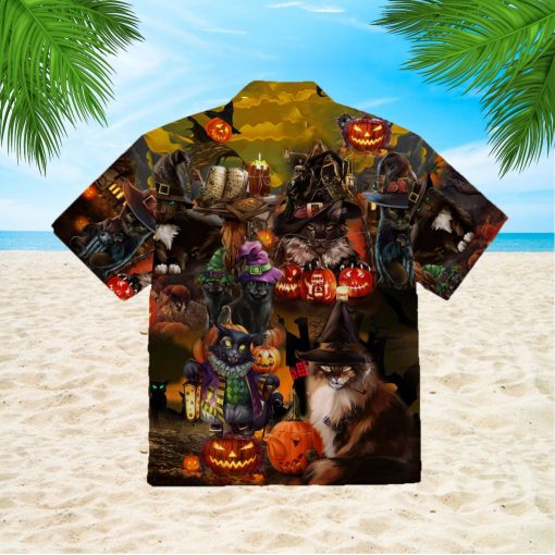 Halloween Black Cat 3d All Over Print Button Design For Halloween Hawaii Shirt