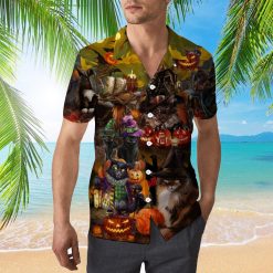 Halloween Black Cat 3d All Over Print Button Design For Halloween Hawaii Shirt