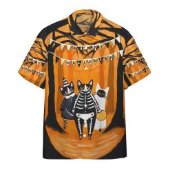 Happy Black Cats Want Candy 3d Summer Button Design For Halloween Hawaii Shirt