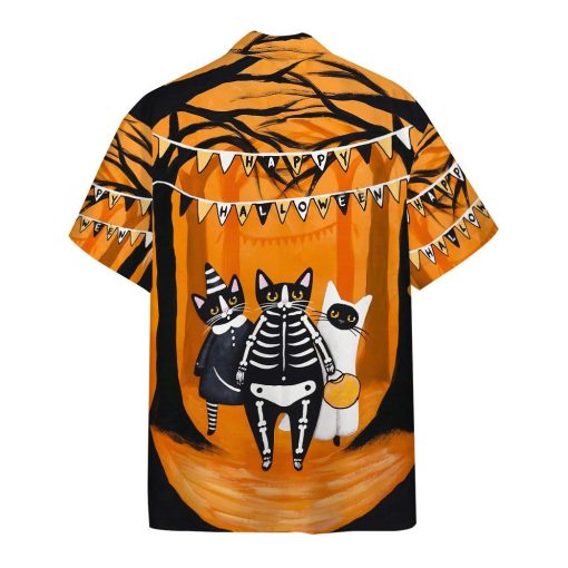 Happy Black Cats Want Candy 3d Summer Button Design For Halloween Hawaii Shirt