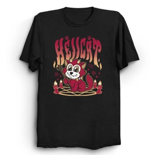 Hellcat Cartoon Kawaii Devil Chonky Cat Black Magic Satanic Witch Unisex T-Shirt