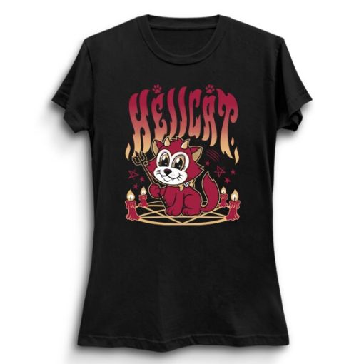 Hellcat Cartoon Kawaii Devil Chonky Cat Black Magic Satanic Witch Unisex T-Shirt