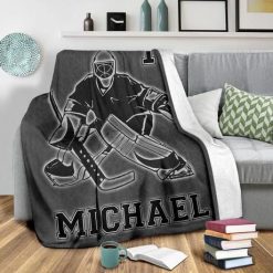 Hockey Dark Custom Text Name Bestseller Fleece Blanket Throw Blanket Gift