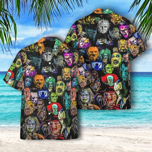 Horror Characters 3d & Hawaiian Short For Men Summer Button Design For Halloween Hawaii Shirt