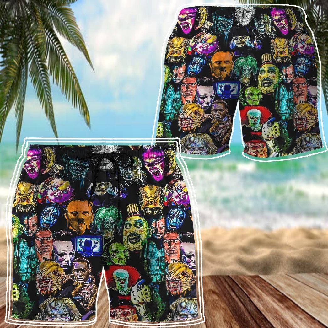 Horror Characters 3d & Hawaiian Short For Men Summer Button Design For Halloween Hawaii Shirt