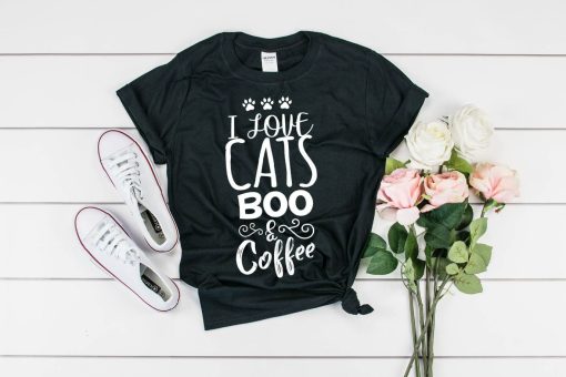 I Love Cats Boo And Coffee Themed Unisex Cotton T-Shirt