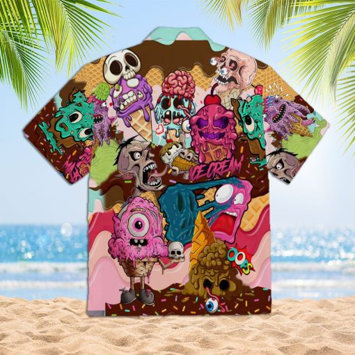 Ice Cream Zombie 3d All Over Print Button Design For Halloween Hawaii Shirt