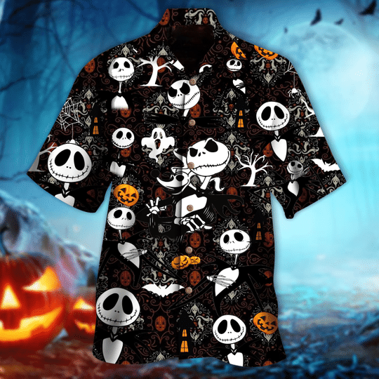 Jack Skellington Skull 3d All Over Print Summer Button Design For Halloween Hawaii Shirt
