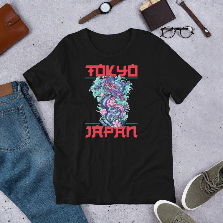 Japanese Tokyo Dragon Asian Retro 80s Style Short-Sleeve Unisex T-Shirt
