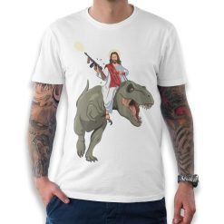 Jesus Riding a T-Rex Dinosaur Funny T-Shirt