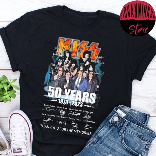 Kiss With Eric Carr And Mark St John 50 Years 1973 2023 Signatures Thank You The Memories Unisex T-Shirt