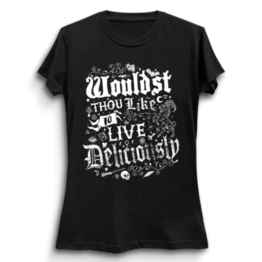 Live Deliciously Gothic Black Phillip Design Vintage Distressed Occult Witch Unisex T-Shirt