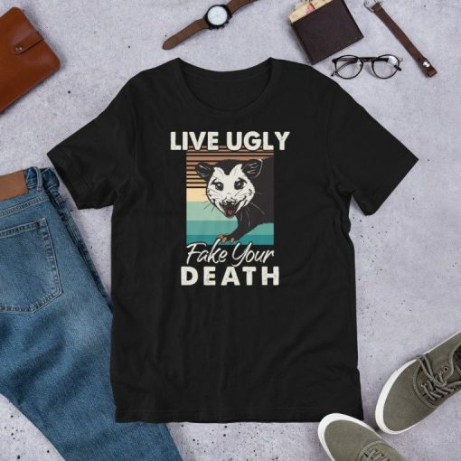 Live Ugly Fake Your Death – Vintage Opossum Funny Short-Sleeve Unisex T-Shirt