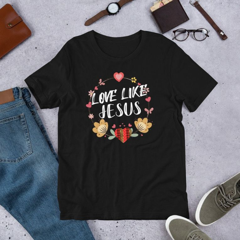 Love Like Jesus Buffalo Plaid Heart Valentines Day Short-Sleeve Unisex T-Shirt