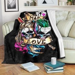 Mad Love Skull Haley Quinn And Joker Best Seller Fleece Blanket Throw Blanket Gift