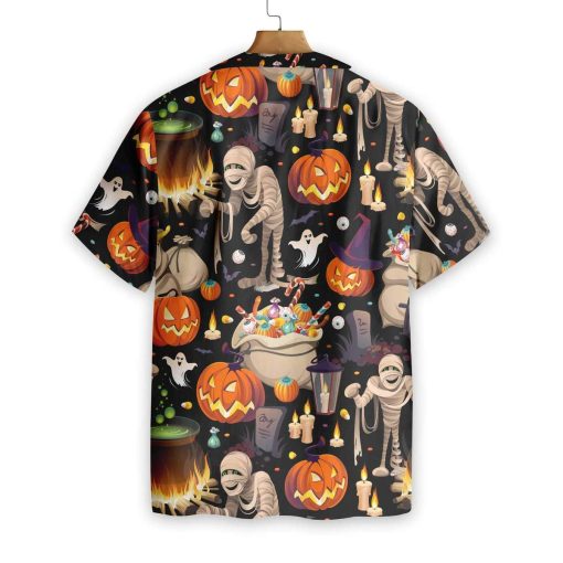 Mummy And Bags Of Sweets 3d All Over Print Summer Button Design For Halloween Hawaii Shirt