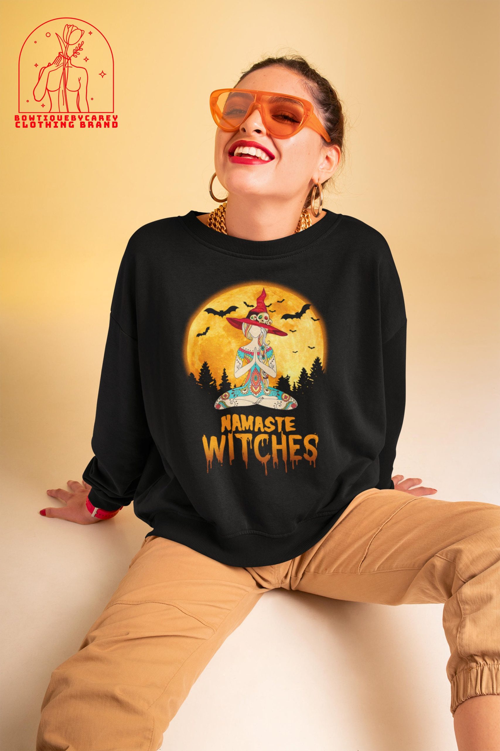 Namaste Witches Yoga Girl Full Moon Witch Yoga Meditation Halloween Unisex T-Shirt