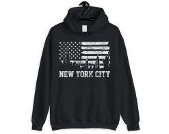 New York City American Flag Usa Cities Retro 90s Souvenir Hoodie