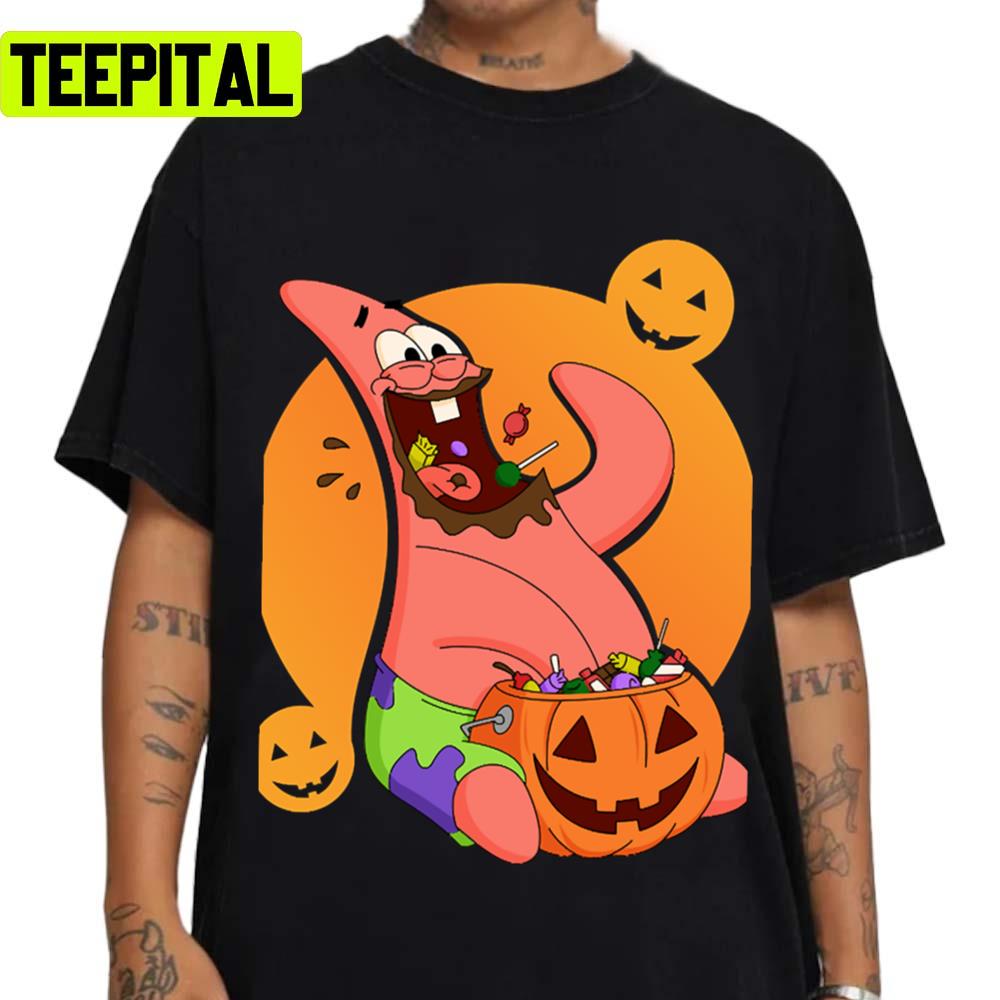 Patrick Eating Candy Spongebob Design For Halloween Unisex T-Shirt