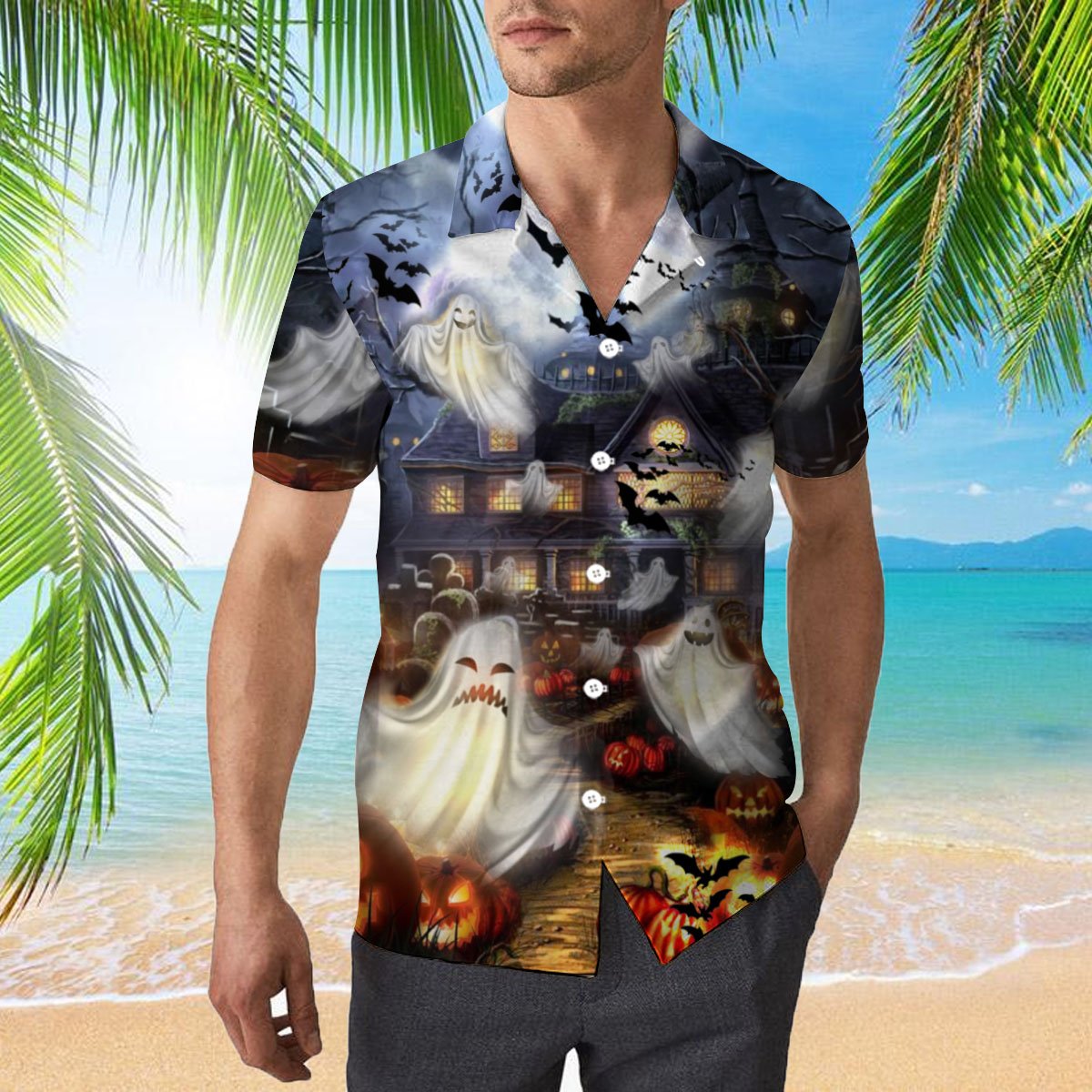 Peek A Boo 3d All Over Print Button Design For Halloween Hawaii Shirt
