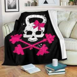 Pink Gym Skull Fleece Blanket Throw Blanket Gift