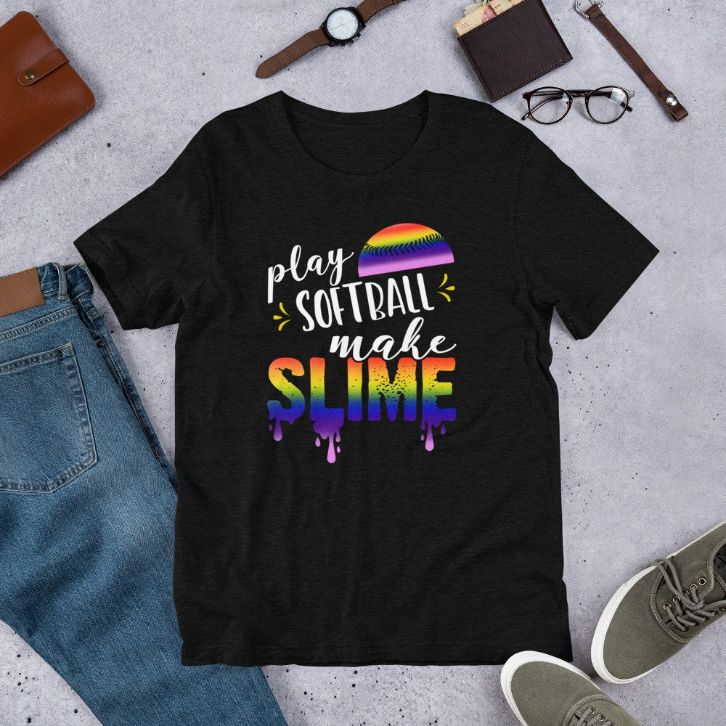 Play Softball Make Slime Watercolor Rainbow Cool T-Shirt