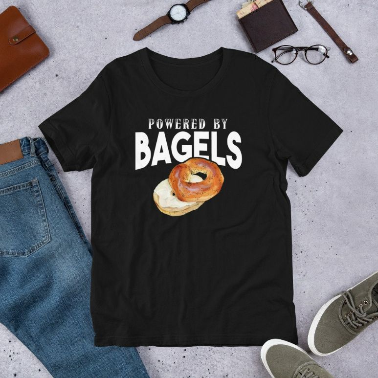 Powered By Bagels Funny Bagel Lover Short-Sleeve Unisex T-Shirt
