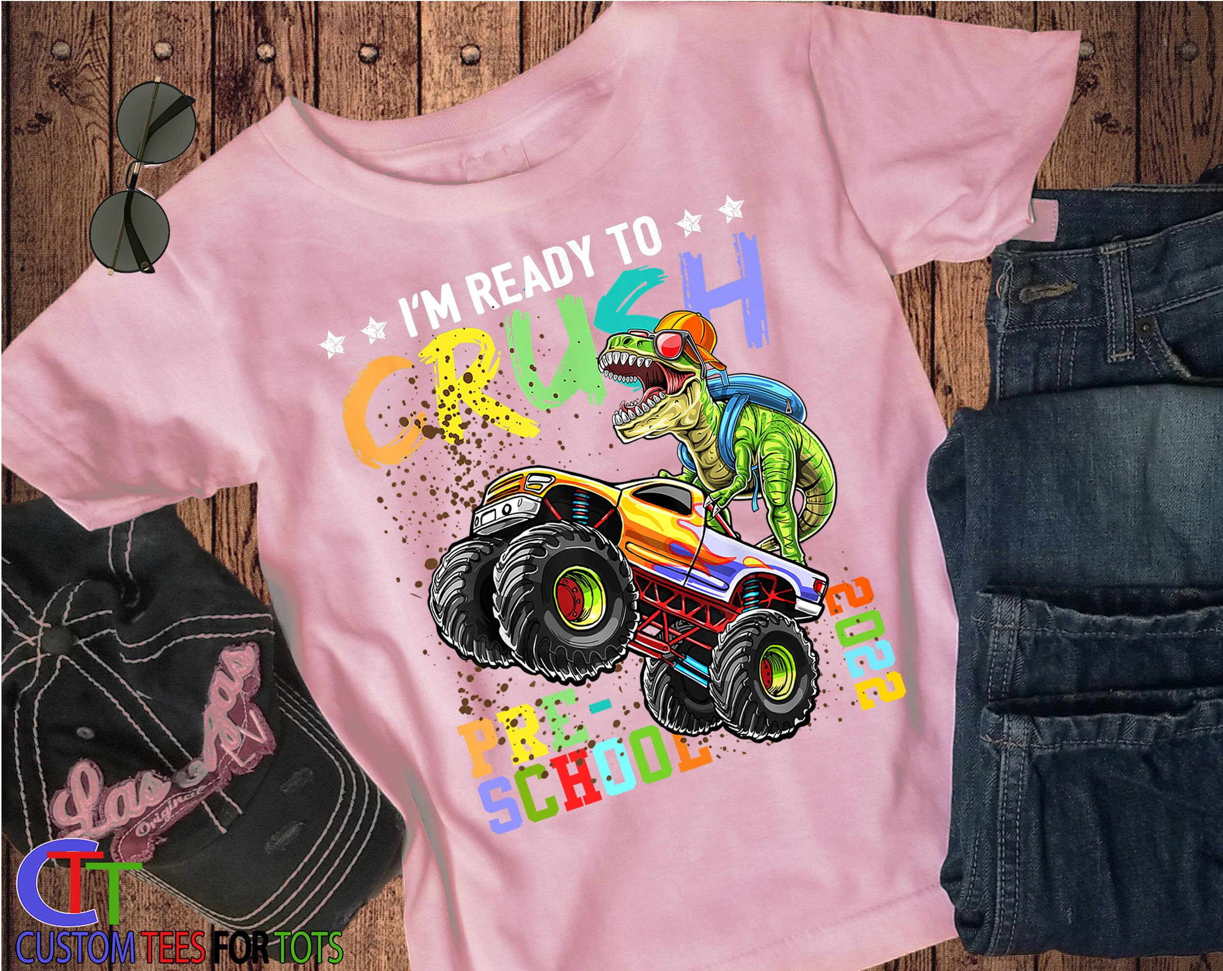 Preschool 1st Day Of School Ready To Crush Preschool Monster Truck Dino Dinosaur Back To School Unisex T-Shirt