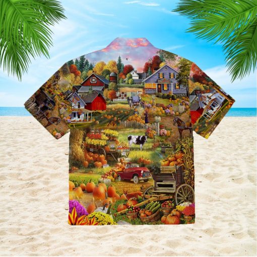 Pumpkin Havest Time Farmer 3d All Over Print Button Design For Halloween Hawaii Shirt