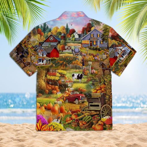 Pumpkin Havest Time Farmer 3d All Over Print Button Design For Halloween Hawaii Shirt