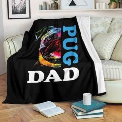 Rainbow Pug Dad Fleece Blanket Throw Blanket Gift