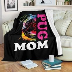 Rainbow Pug Mom Fleece Blanket Throw Blanket Gift