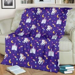 Rainbow Unicorn Castle Fleece Blanket Throw Blanket Gift