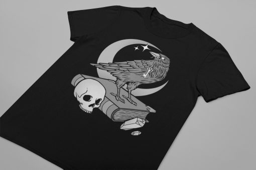 Raven Crow Goth Gothic Pastel Grunge Aesthetic Moon Occult Skull Tarot Card Witchy Unisex T-Shirt