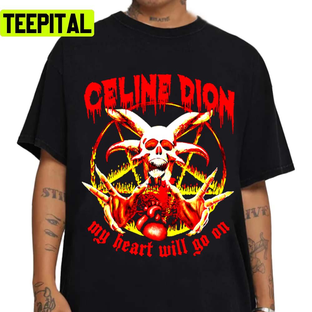 Red Retro Art Celine Dion My Heart Will Go On Punk Rock Metal Unisex T-Shirt