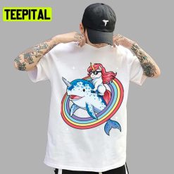 Riding Narwhal Squad Rainbow Party Unicorn Illustration Unisex T-Shirt