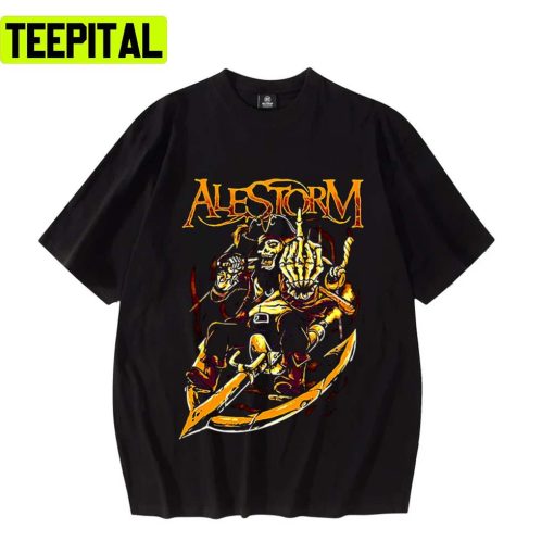 Rojak 45 Middle Finger Skull Graphic Alestorm Band Unisex T-Shirt